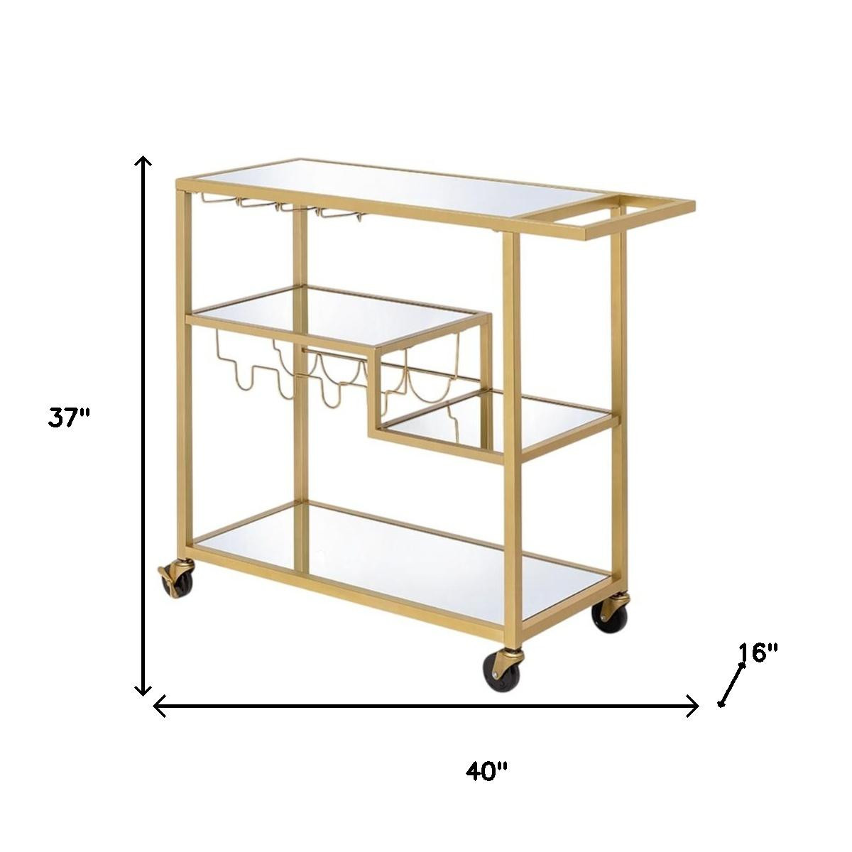 40" Clear and Gold Glass and Iron Rolling Prep Table - Image 9