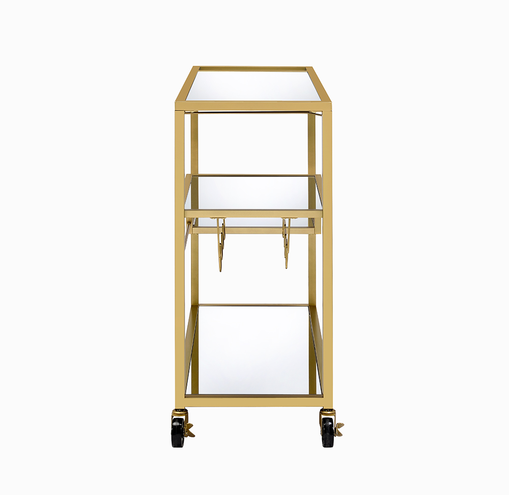 40" Clear and Gold Glass and Iron Rolling Prep Table - Image 5