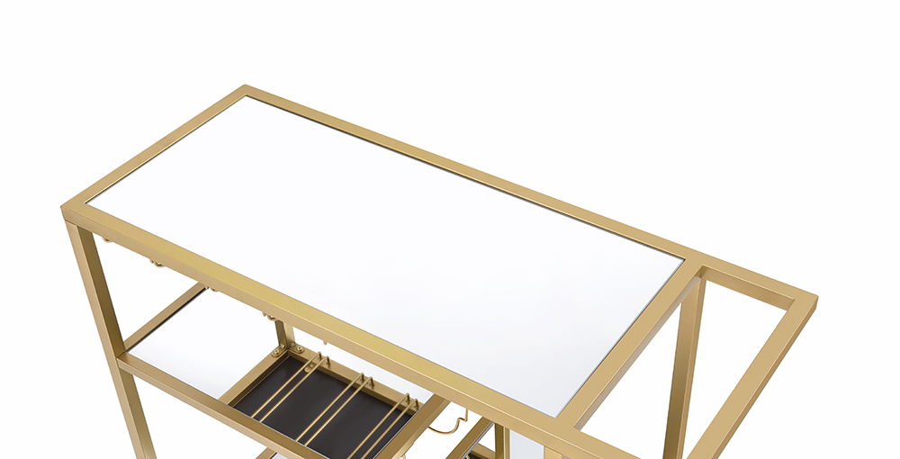 40" Clear and Gold Glass and Iron Rolling Prep Table - Image 7