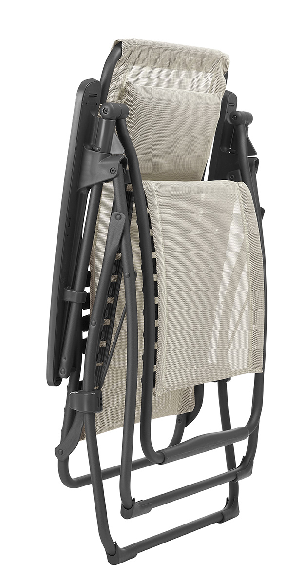 28" Beige and Gray Metal Zero Gravity Chair - Image 3
