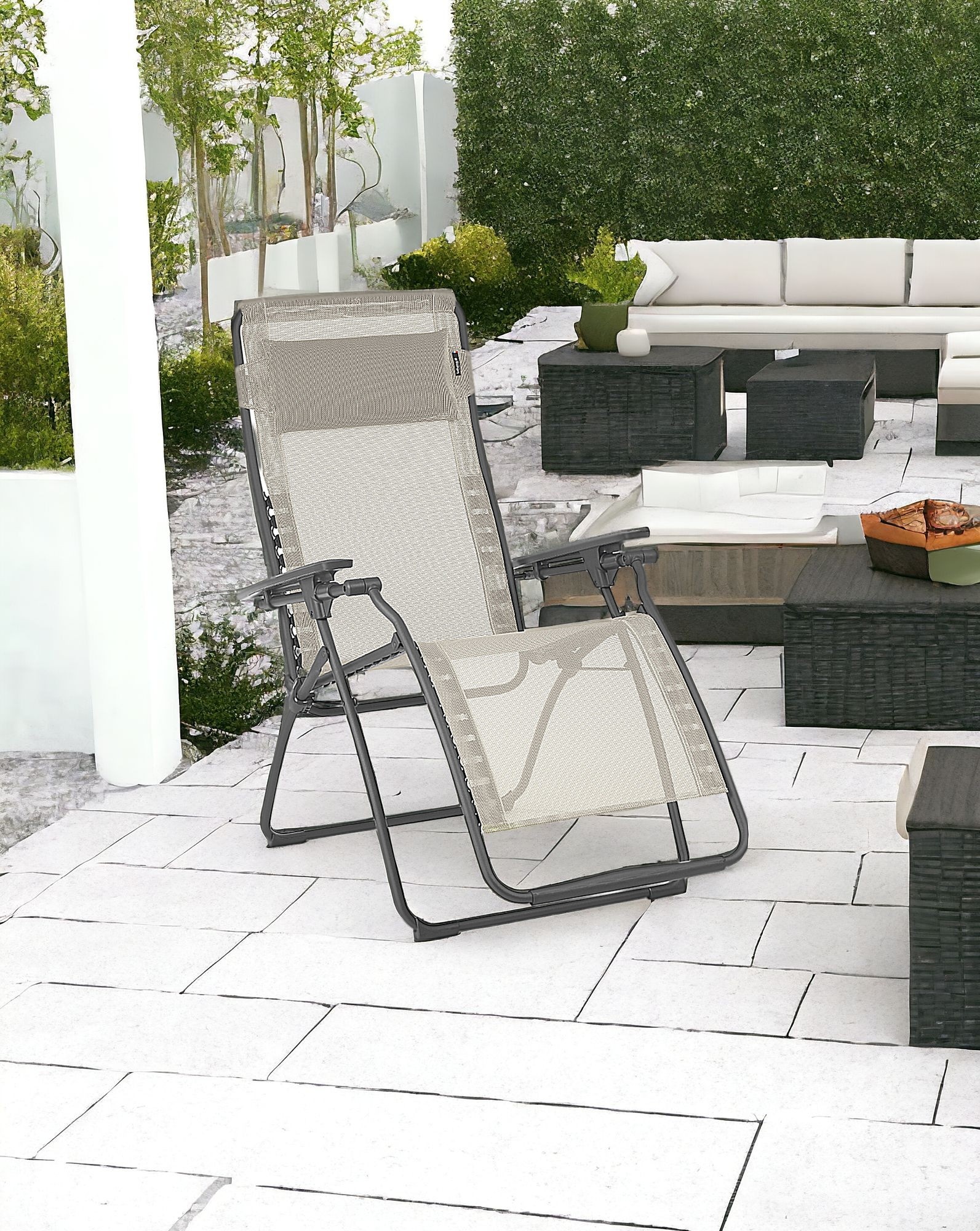 28" Beige and Gray Metal Zero Gravity Chair - Image 2