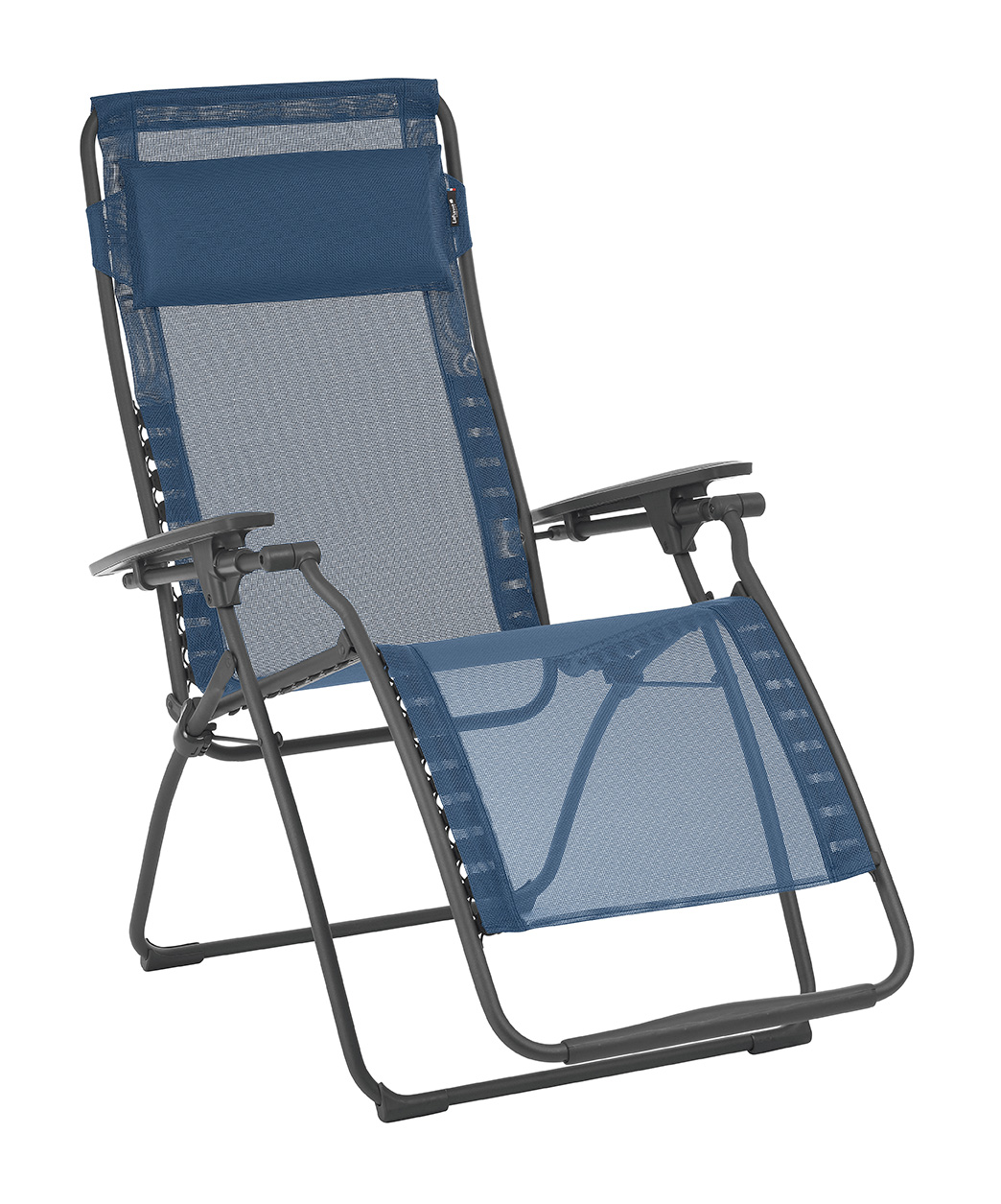 28" Blue Metal Outdoor Zero Gravity Chair with Blue Cushion - Image 3