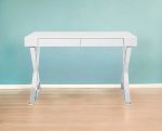47" White and Silver Writing Desk With Two Drawers