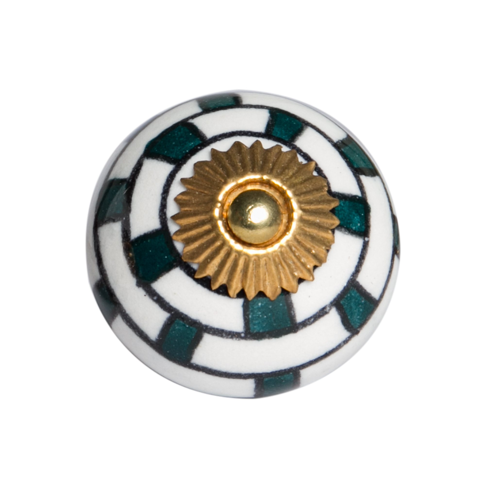 Set of Eight Green White And Gold Geometric Ceramic Drawer Pull Knobs - Image 4