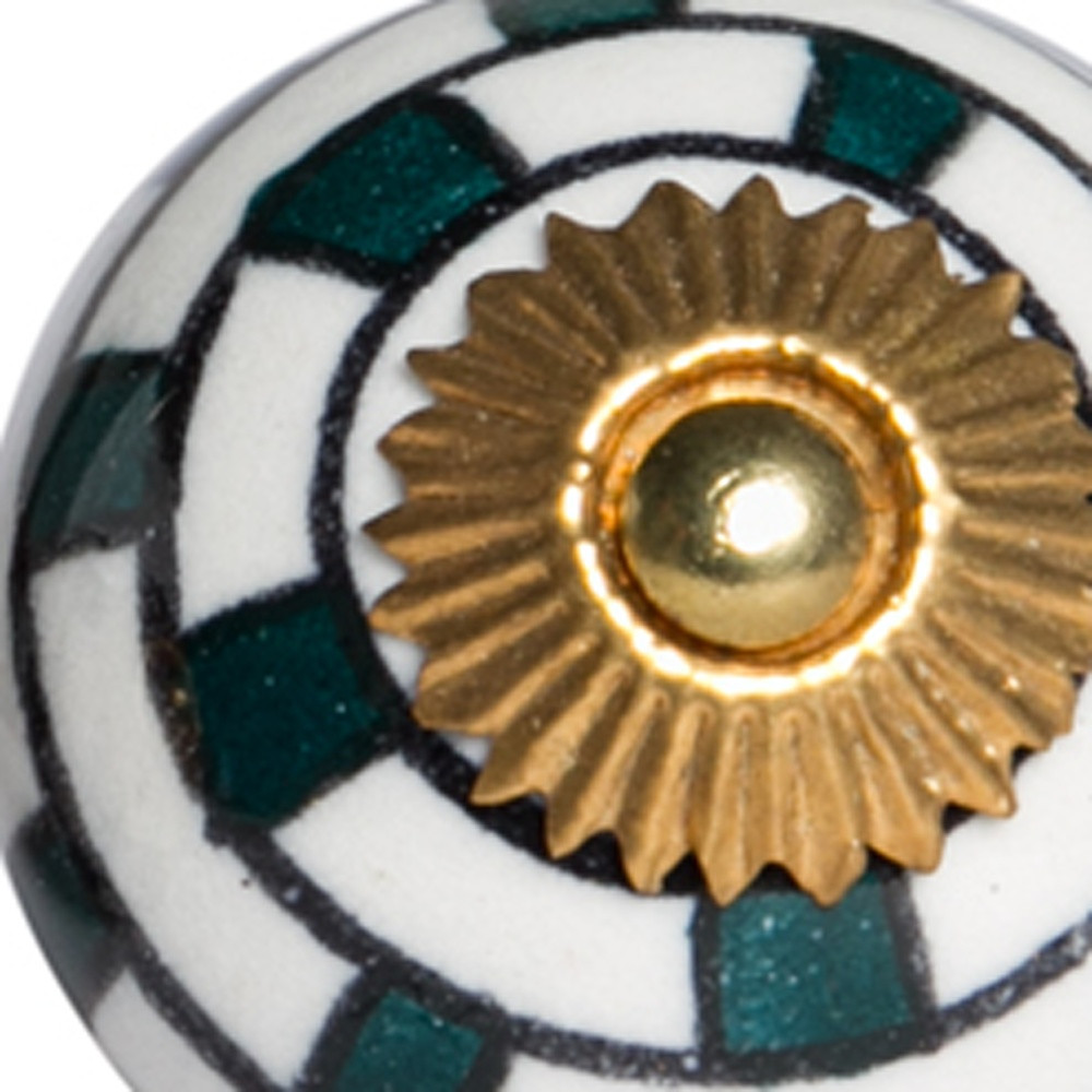 Set of Eight Green White And Gold Geometric Ceramic Drawer Pull Knobs - Image 5