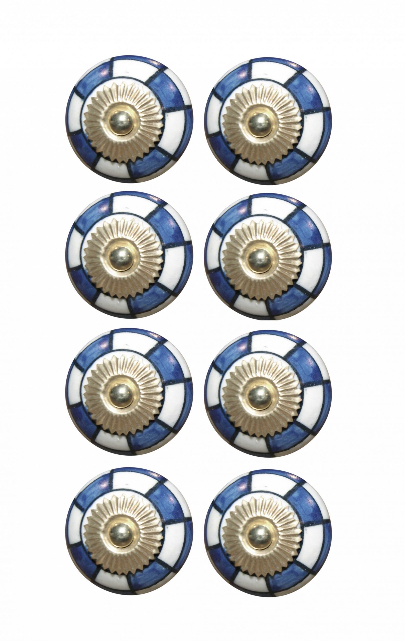 Set of Eight Blue White And Gold Geometric Ceramic Drawer Pull Knobs - Image 2