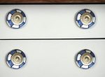 Set of Eight Blue White And Gold Geometric Ceramic Drawer Pull Knobs