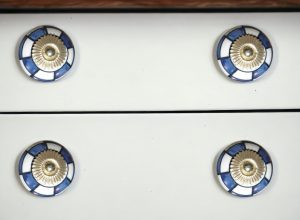 Set of Eight Blue White And Gold Geometric Ceramic Drawer Pull Knobs