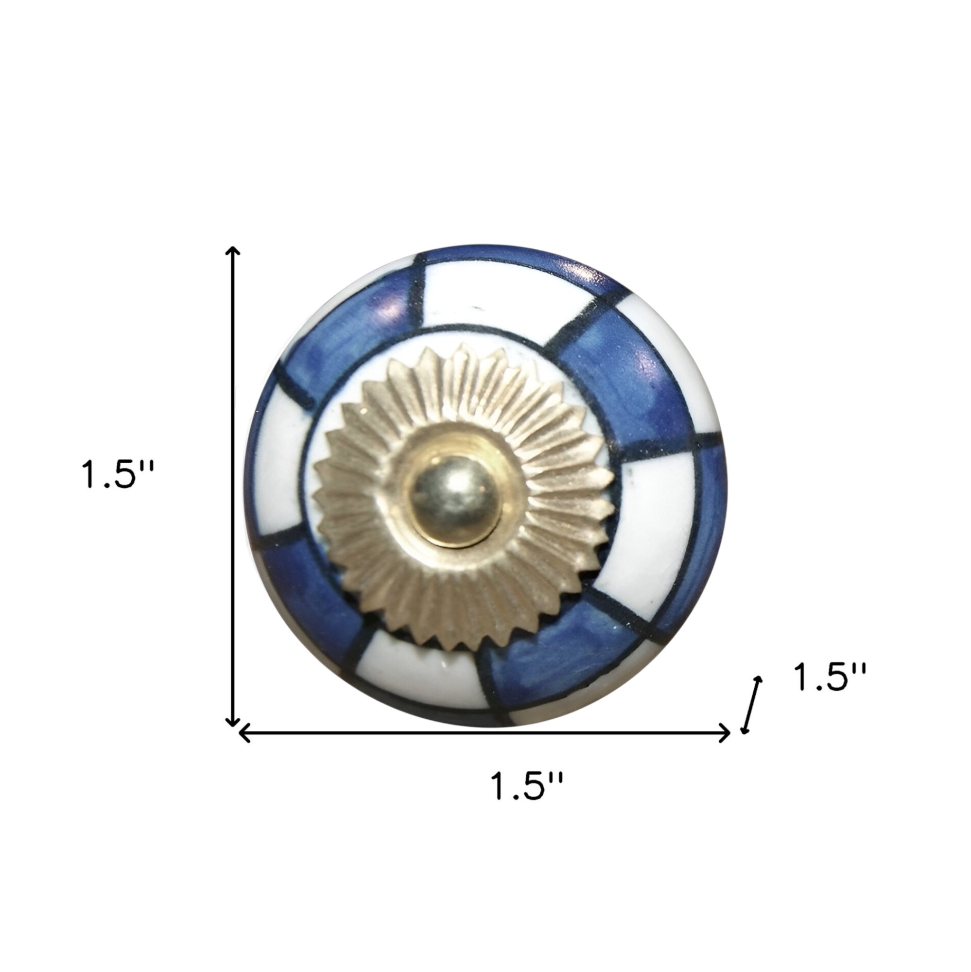 Set of Eight Blue White And Gold Geometric Ceramic Drawer Pull Knobs - Image 6