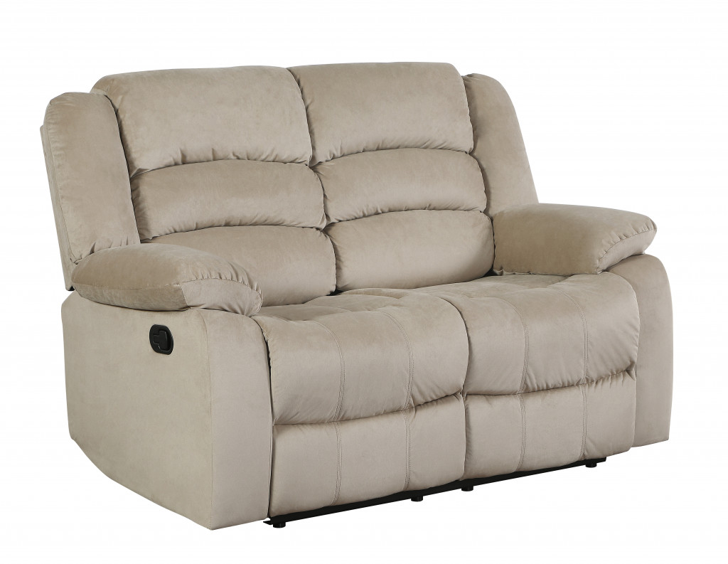60" Beige Microfiber Manual Reclining Loveseat - Image 3