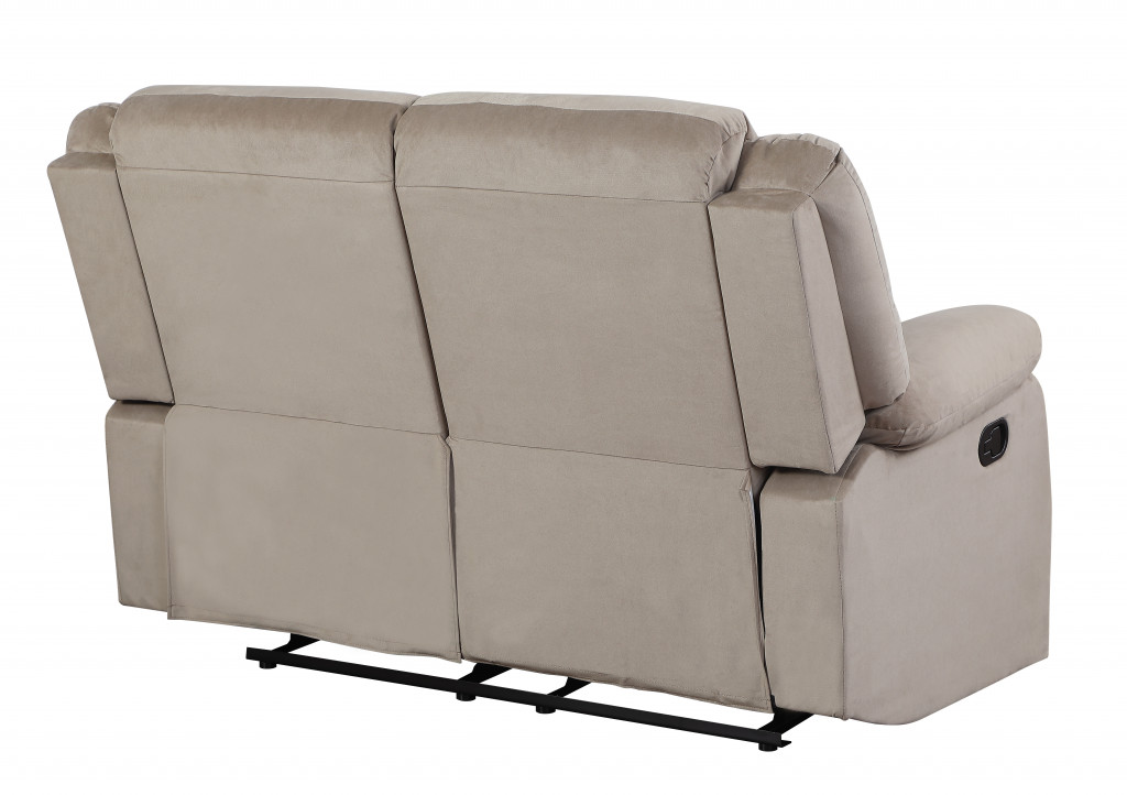 60" Beige Microfiber Manual Reclining Loveseat - Image 4