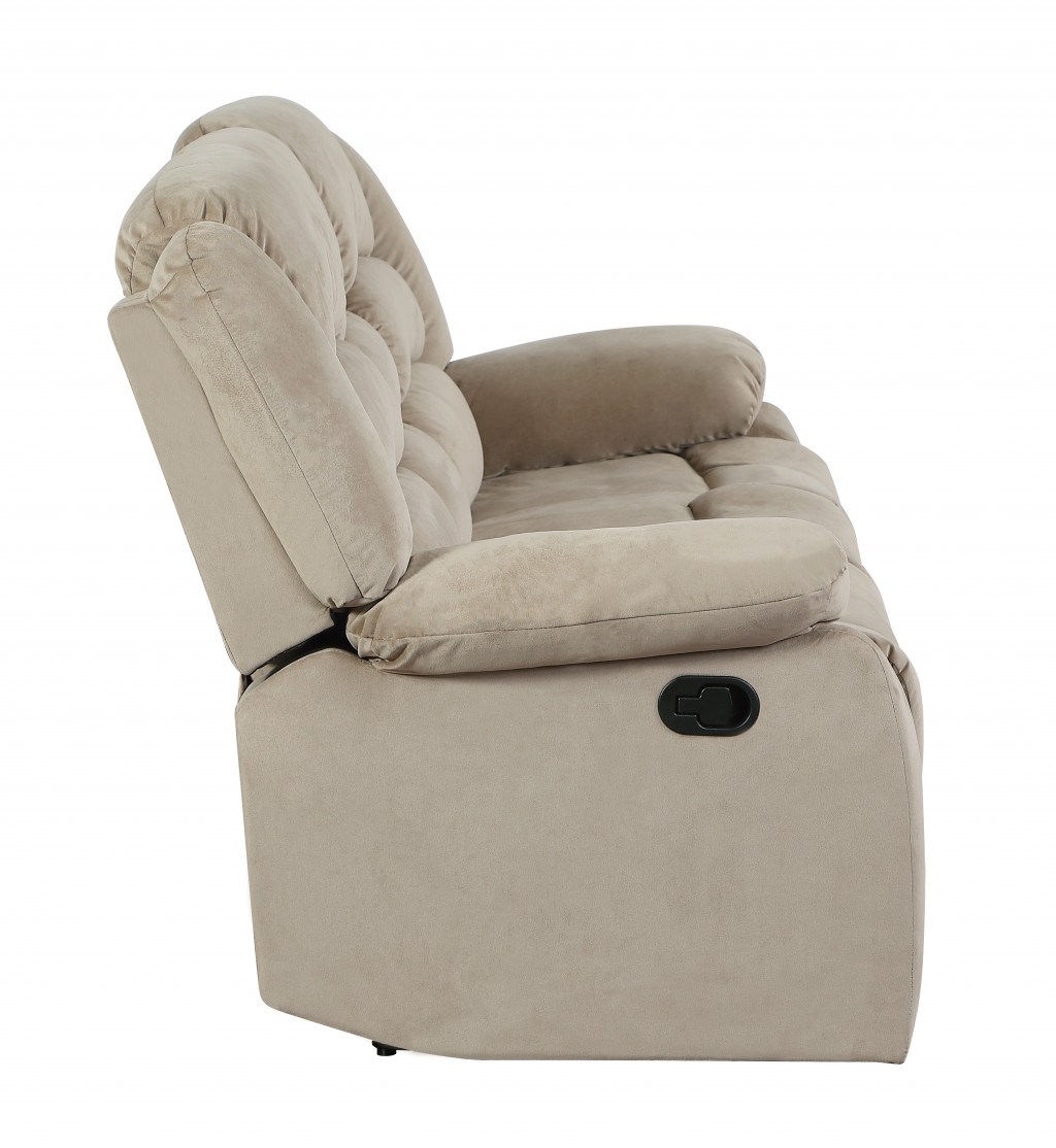 60" Beige Microfiber Manual Reclining Loveseat - Image 6