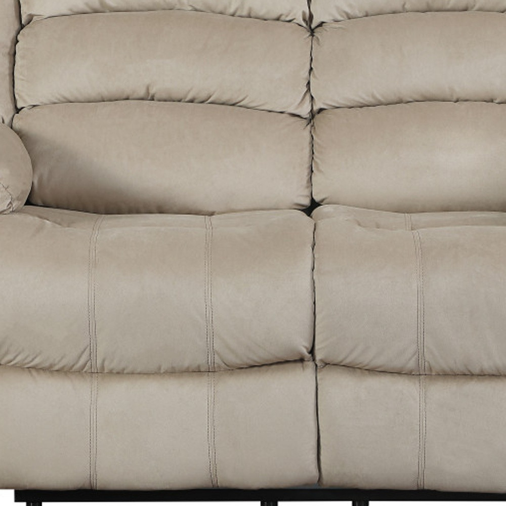 60" Beige Microfiber Manual Reclining Loveseat - Image 7