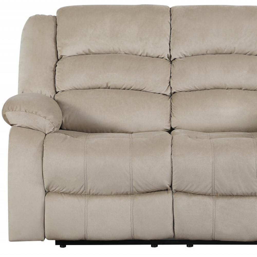 60" Beige Microfiber Manual Reclining Loveseat - Image 8
