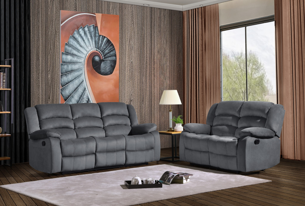 Three Piece Indoor Gray Microsuede Six Person Seating Set - Image 9