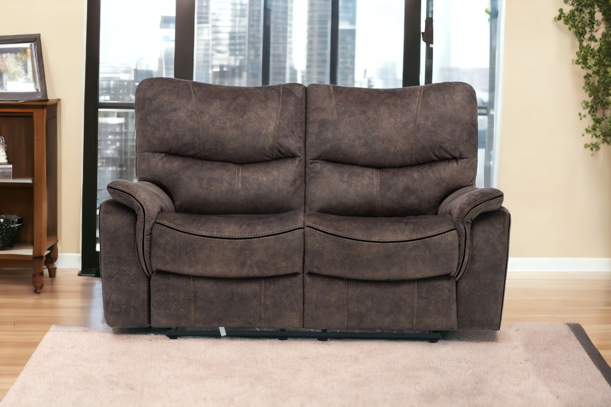 63" Dark Brown Microfiber Manual Reclining Love Seat - Image 2