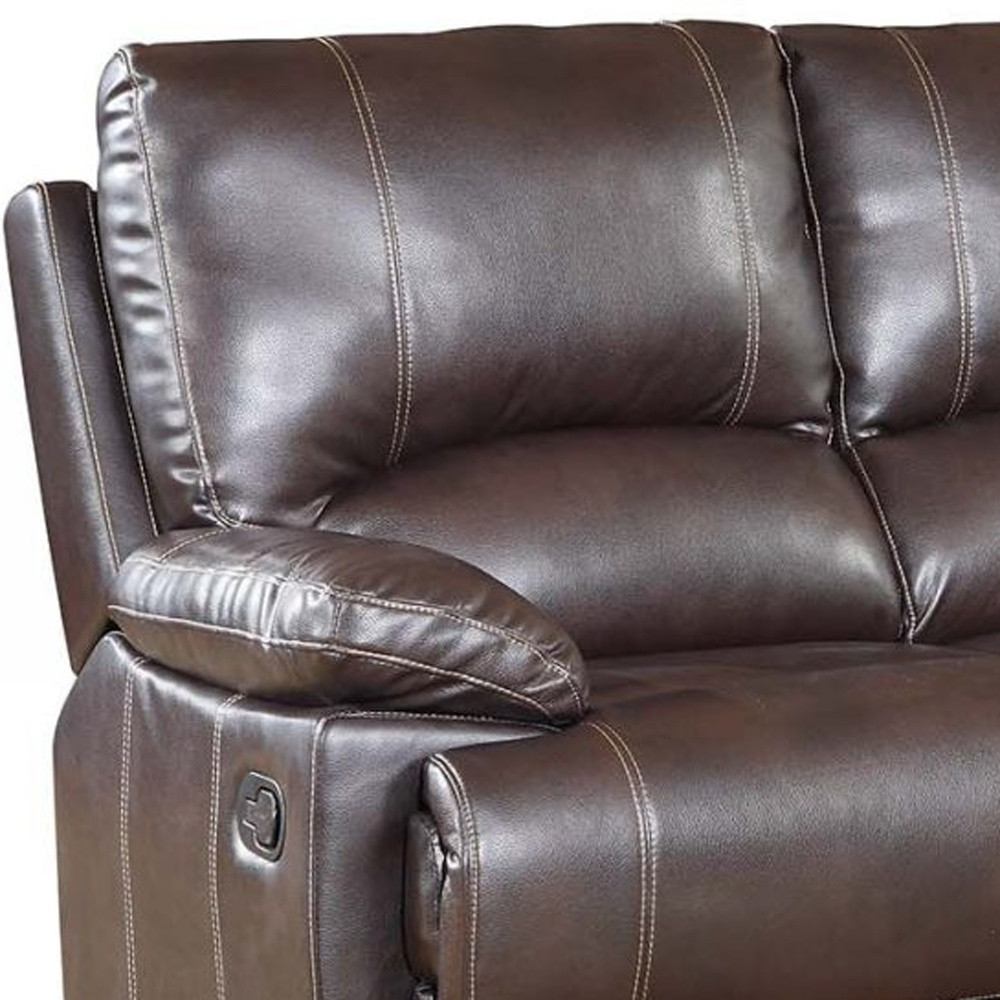 65" Brown Faux Leather Manual Reclining Love Seat - Image 3
