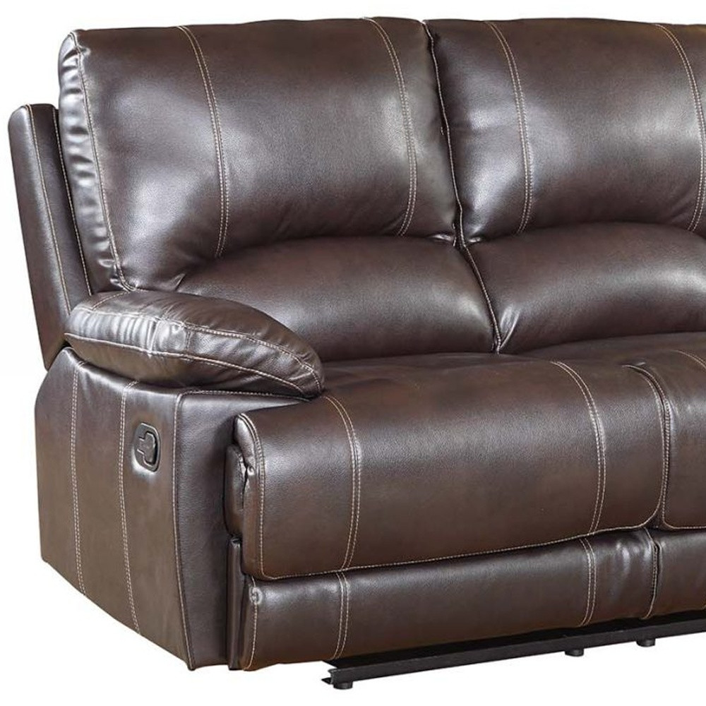 65" Brown Faux Leather Manual Reclining Love Seat - Image 4