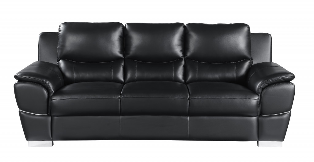 Three Piece Indoor Black Genuine Leather Six Person Seating Set - Image 4