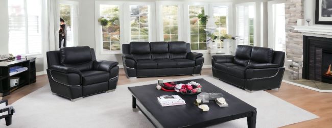 Three Piece Indoor Black Genuine Leather Six Person Seating Set - Image 10