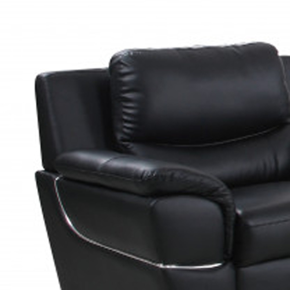 Three Piece Indoor Black Genuine Leather Six Person Seating Set - Image 6