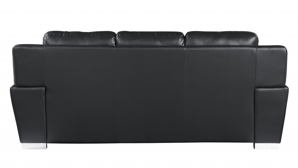 85" Black Leather Sofa With Silver Legs - Image 4