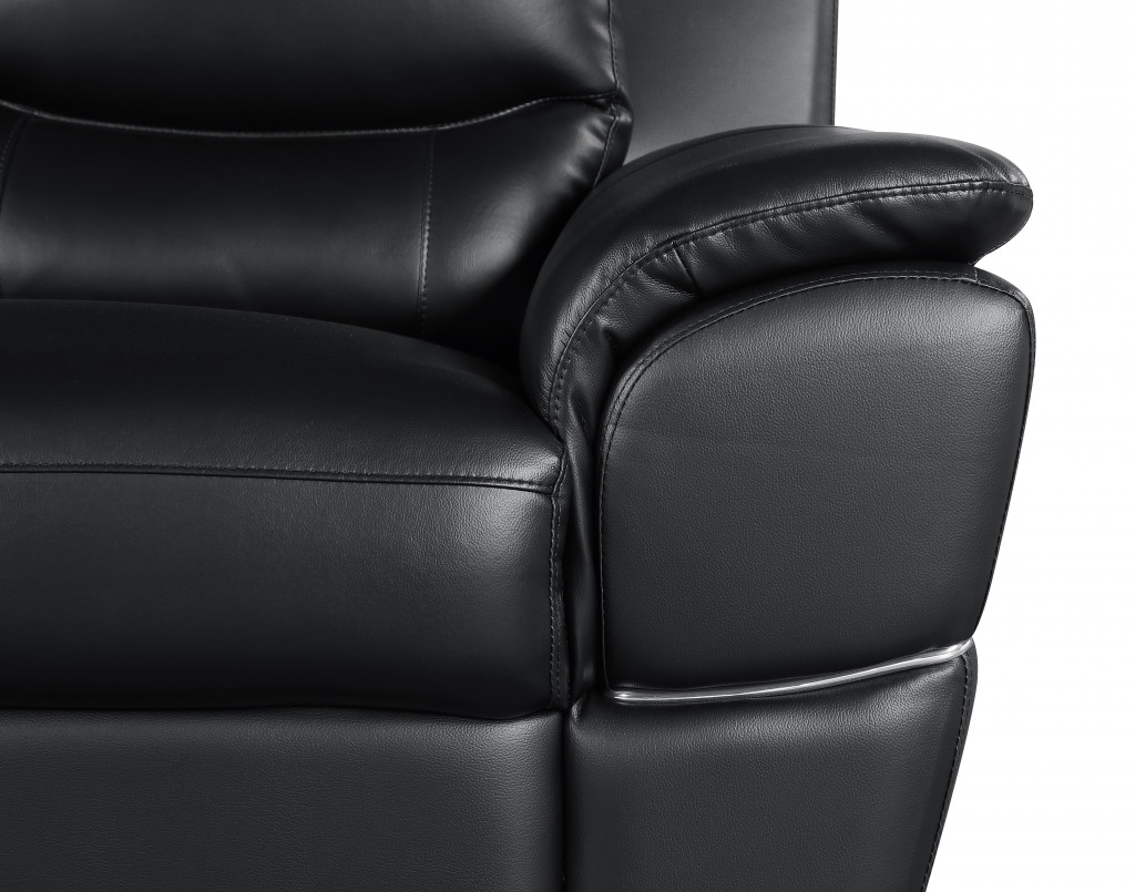 85" Black Leather Sofa With Silver Legs - Image 5