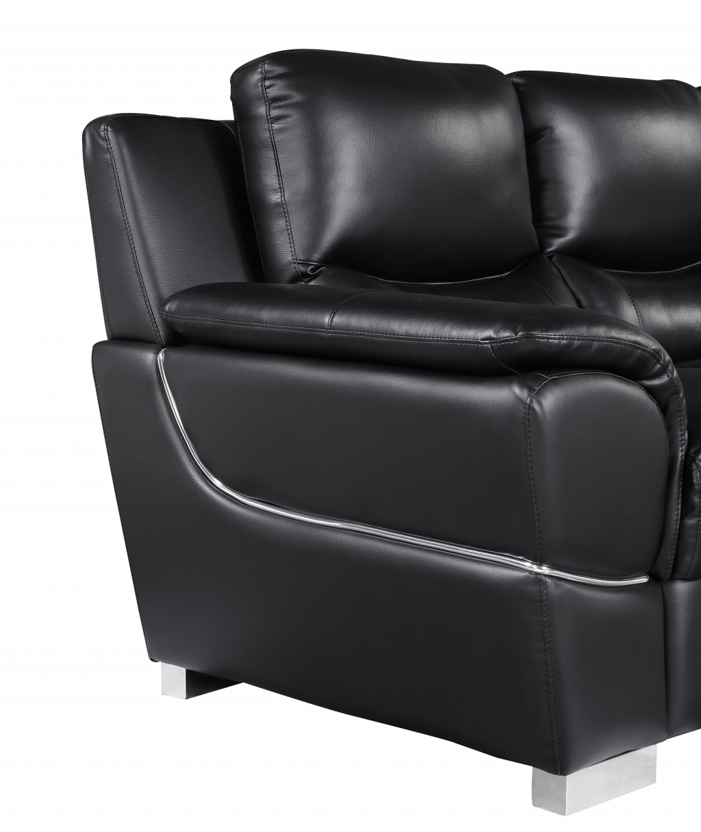85" Black Leather Sofa With Silver Legs - Image 6