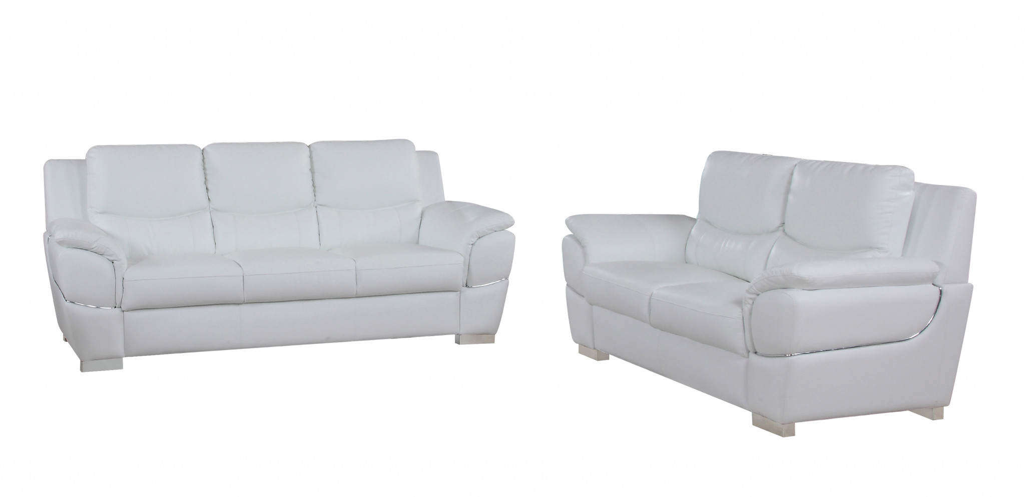 Three Piece Indoor White Genuine Leather Six Person Seating Set - Image 6