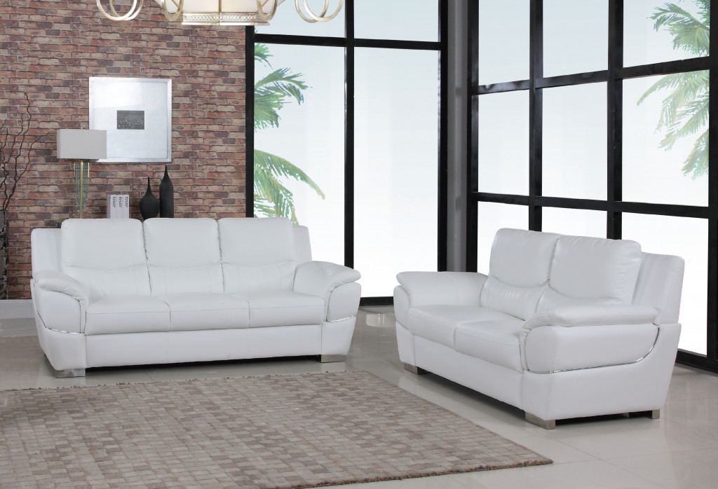 Three Piece Indoor White Genuine Leather Six Person Seating Set - Image 8