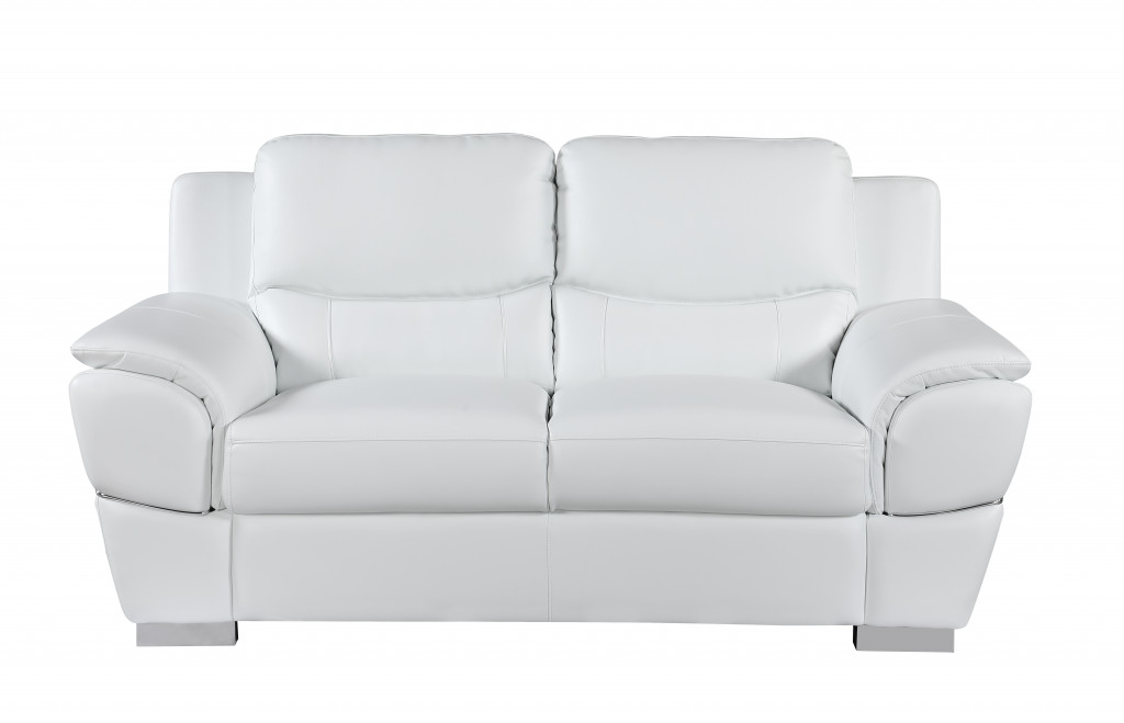 Three Piece Indoor White Genuine Leather Six Person Seating Set - Image 3