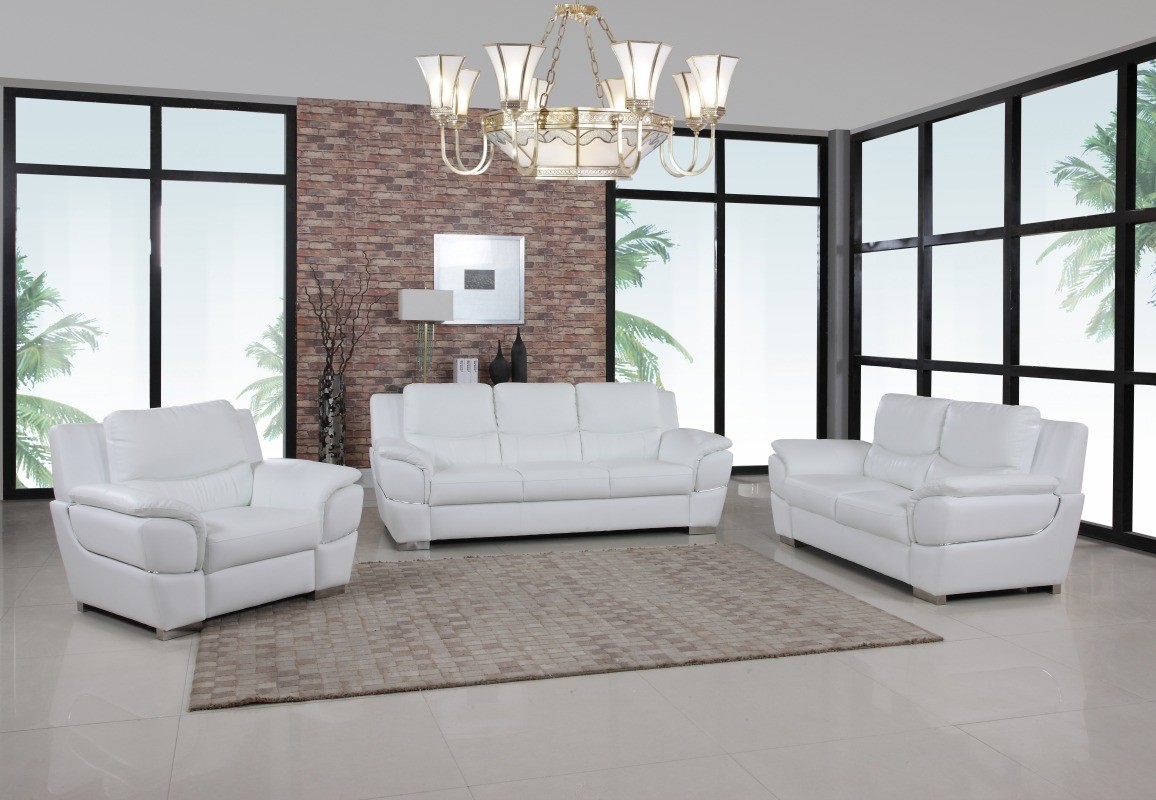 Three Piece Indoor White Genuine Leather Six Person Seating Set - Image 9