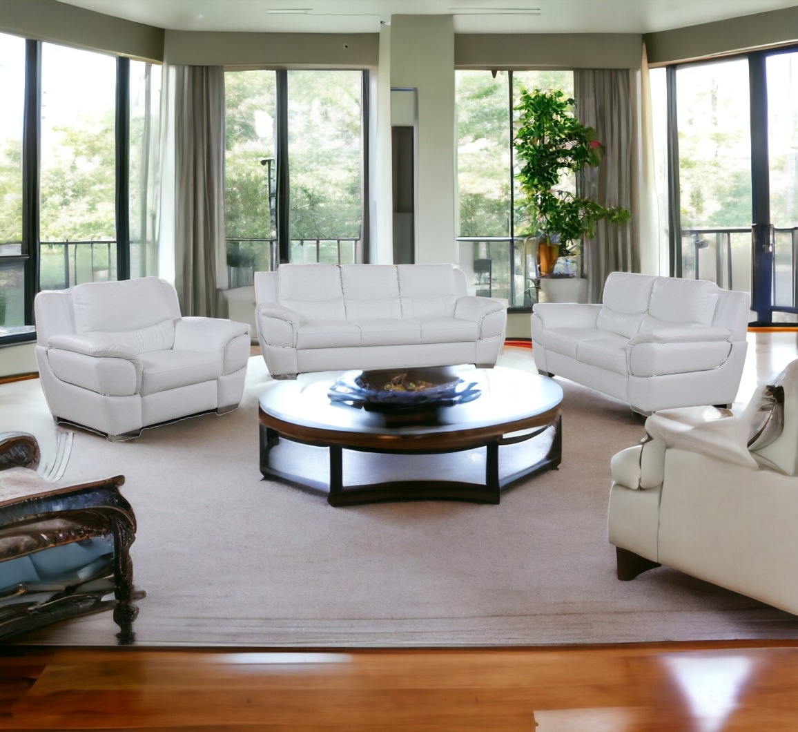 Three Piece Indoor White Genuine Leather Six Person Seating Set - Image 2
