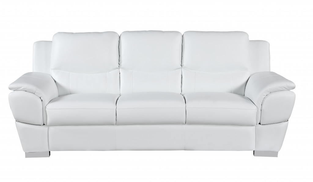 85" White Leather Sofa With Silver Legs - Image 2