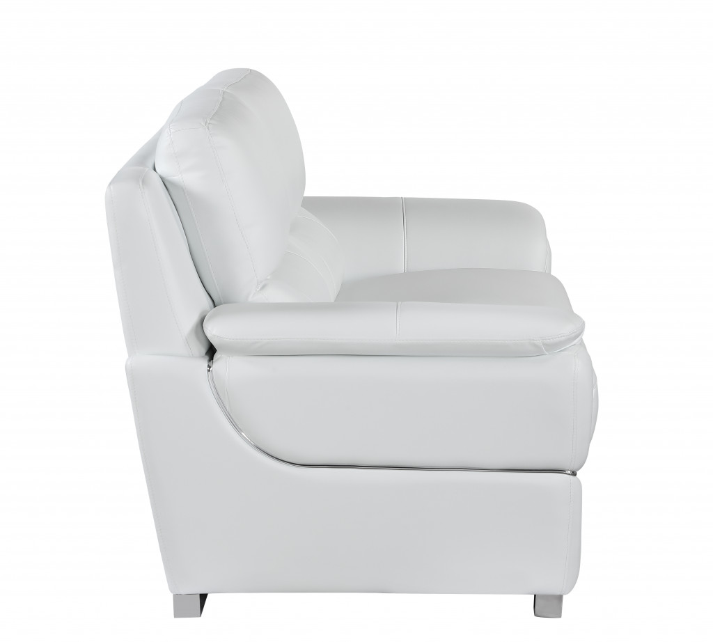 85" White Leather Sofa With Silver Legs - Image 5