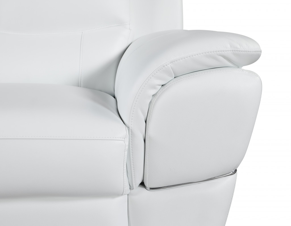 85" White Leather Sofa With Silver Legs - Image 6
