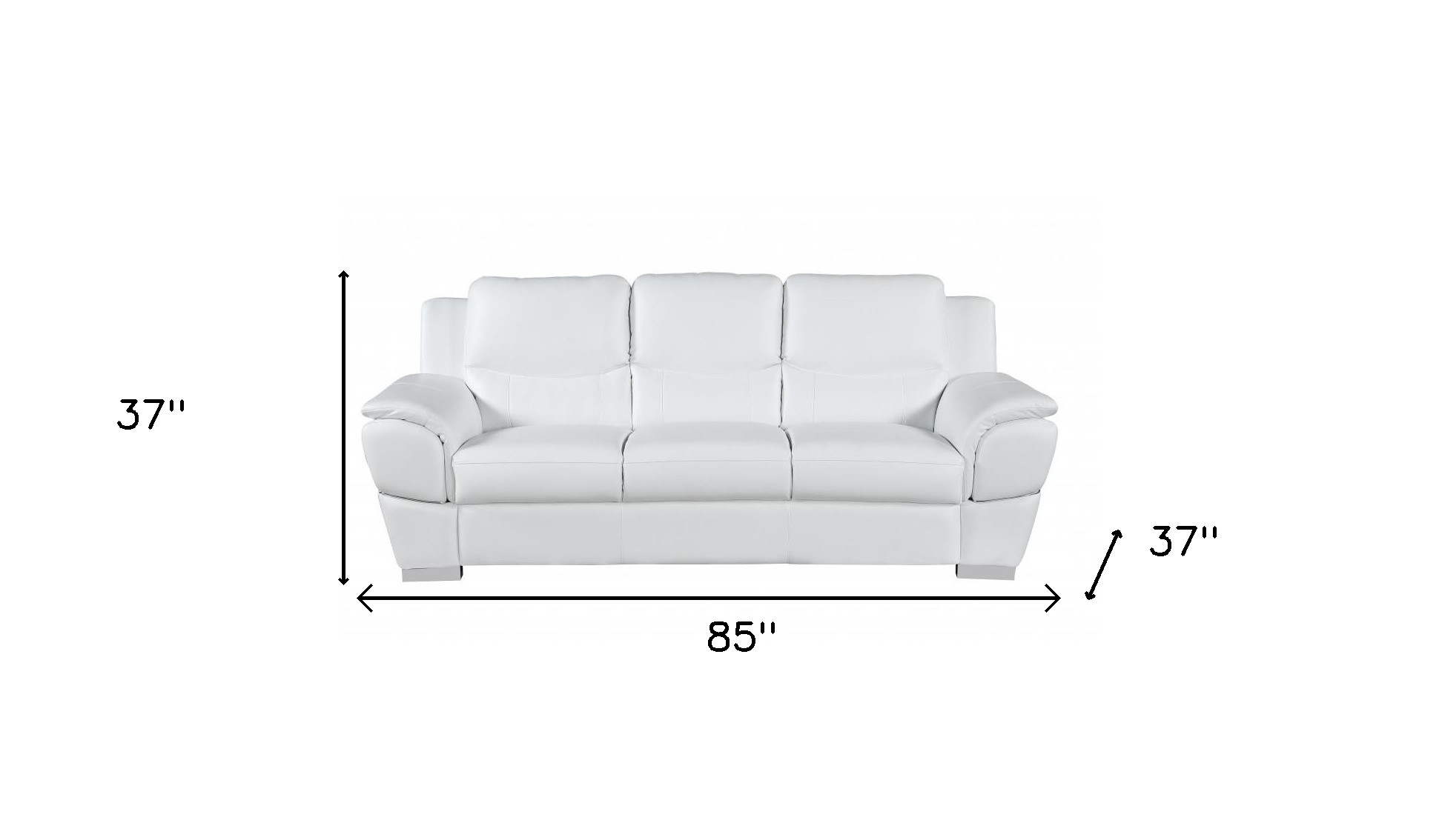 85" White Leather Sofa With Silver Legs - Image 9