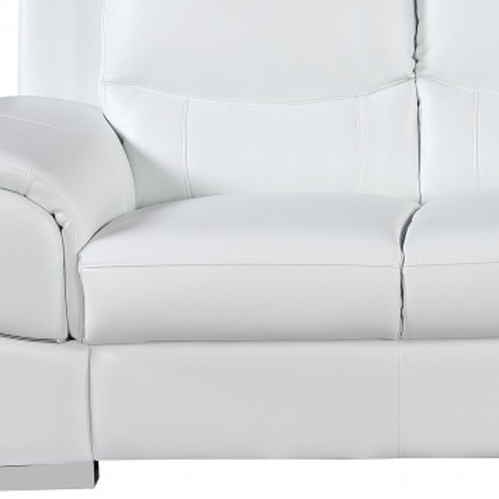 85" White Leather Sofa With Silver Legs - Image 7