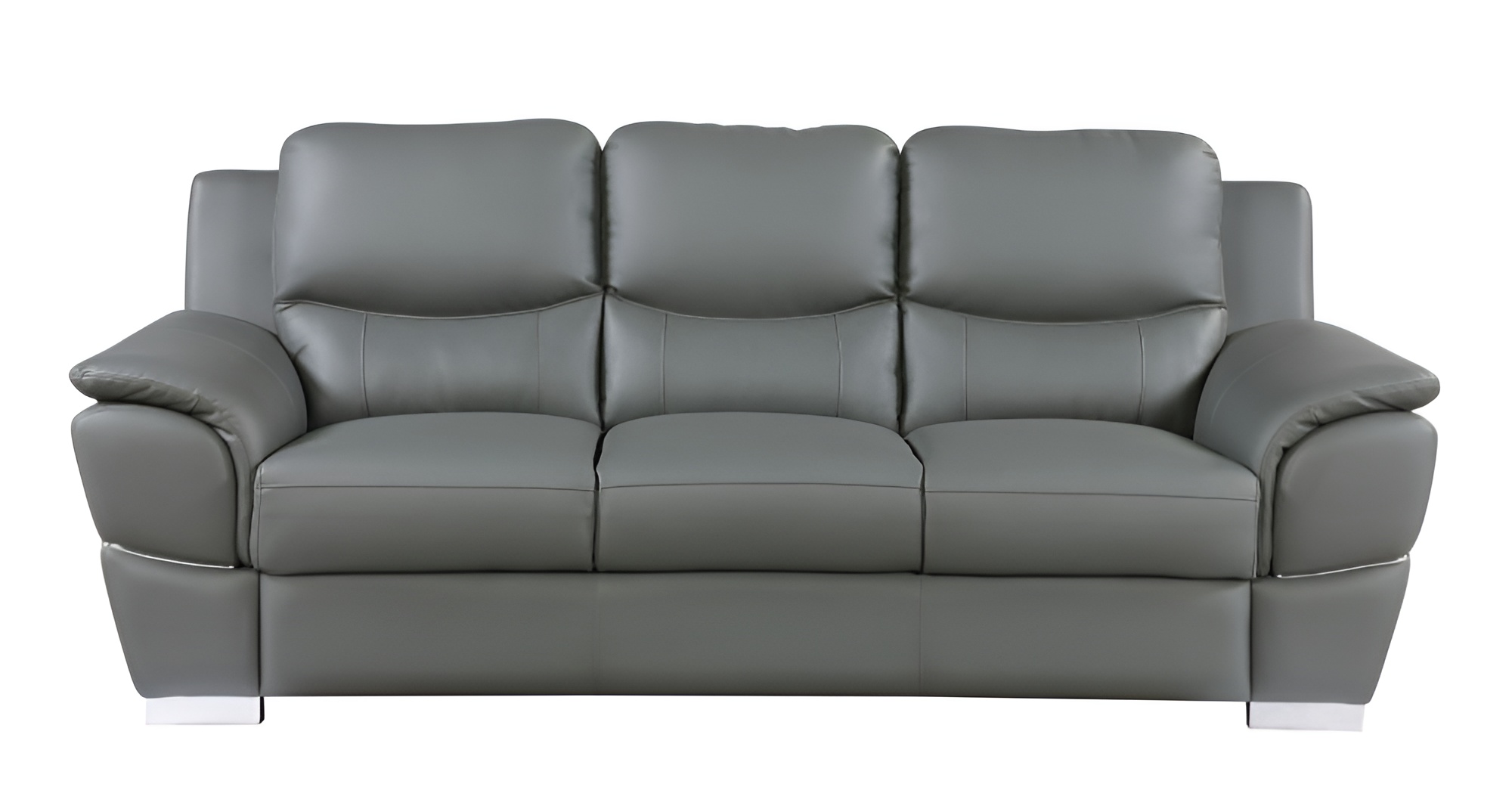 85" Gray Leather Sofa With Silver Legs - Image 2
