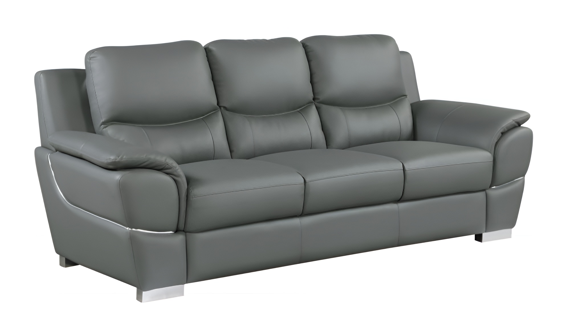 85" Gray Leather Sofa With Silver Legs - Image 3