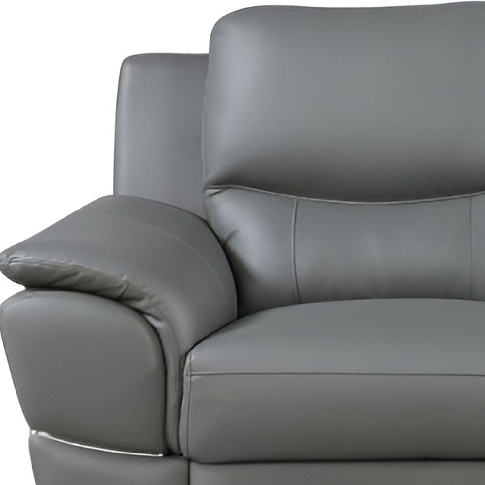 85" Gray Leather Sofa With Silver Legs - Image 6