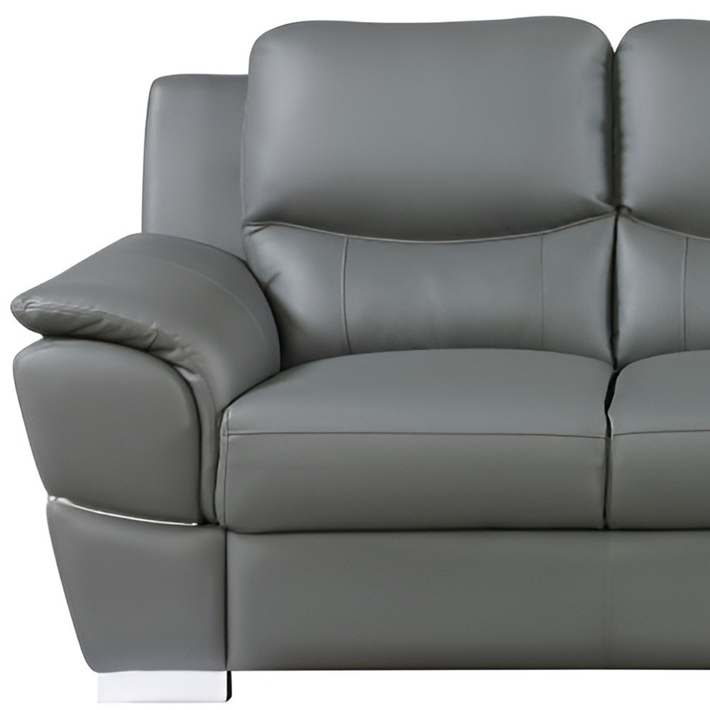85" Gray Leather Sofa With Silver Legs - Image 8