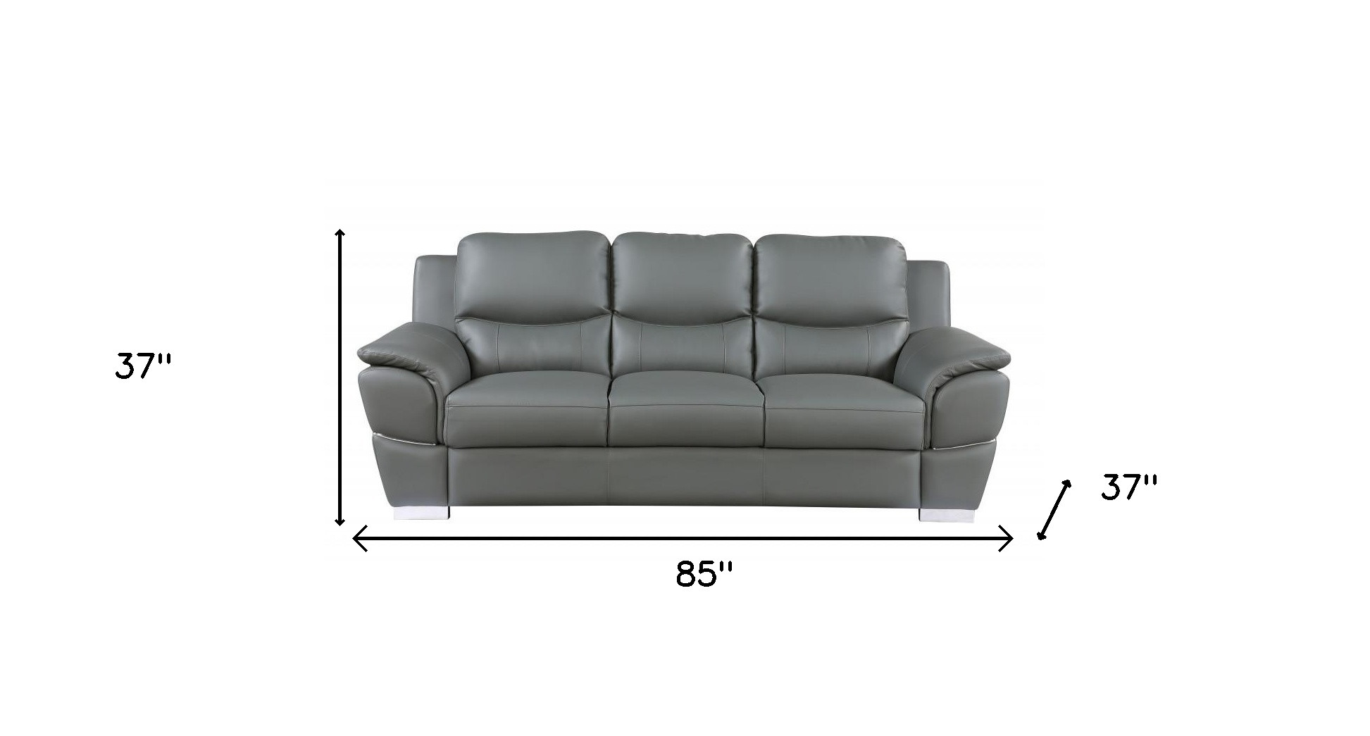 85" Gray Leather Sofa With Silver Legs - Image 9