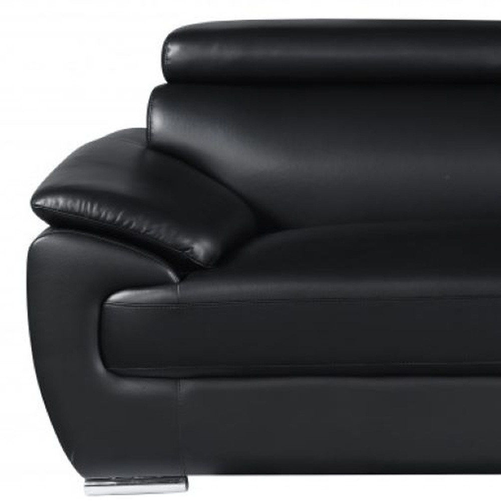 86" Black Leather Sofa With Silver Legs - Image 8