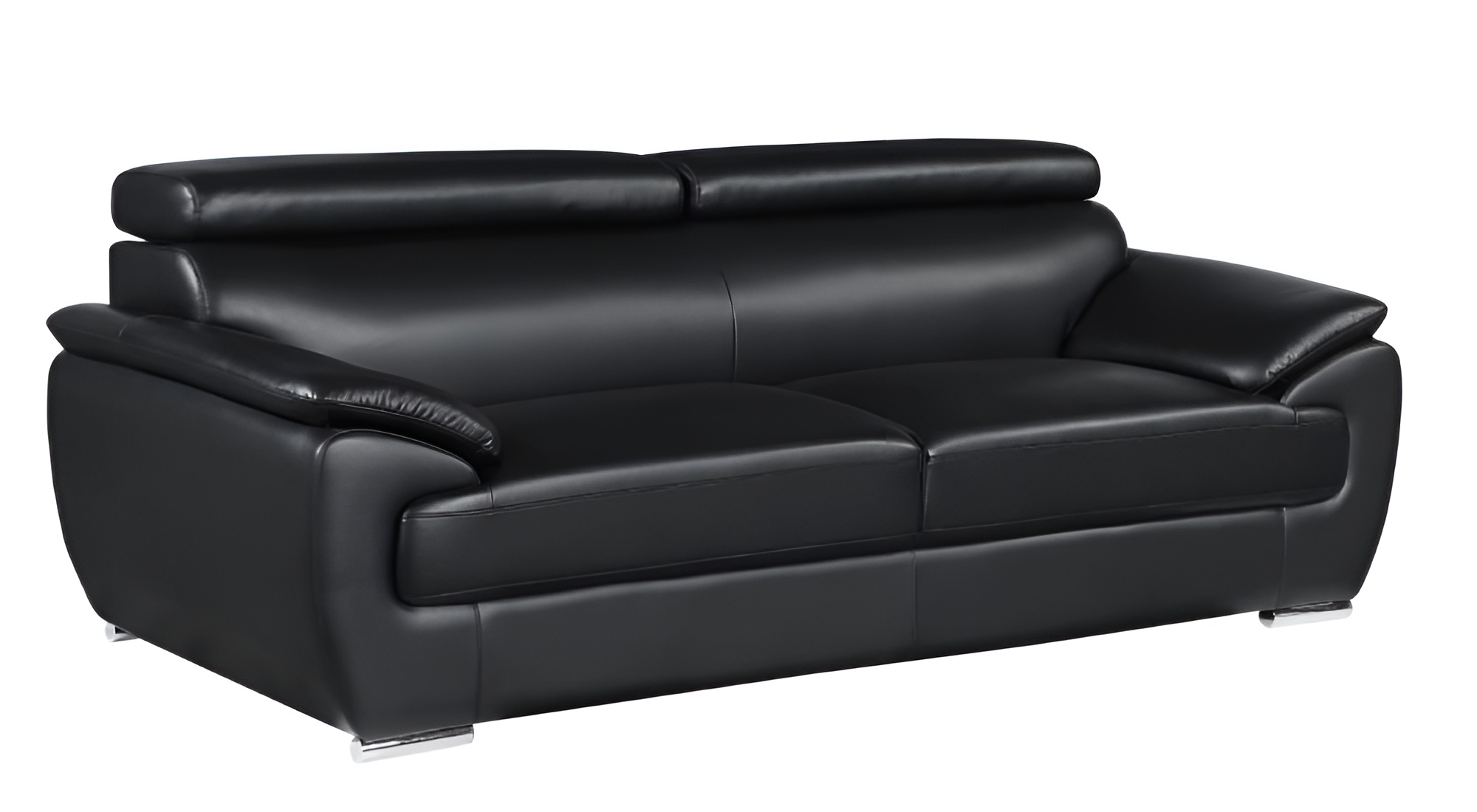 86" Black Leather Sofa With Silver Legs - Image 3