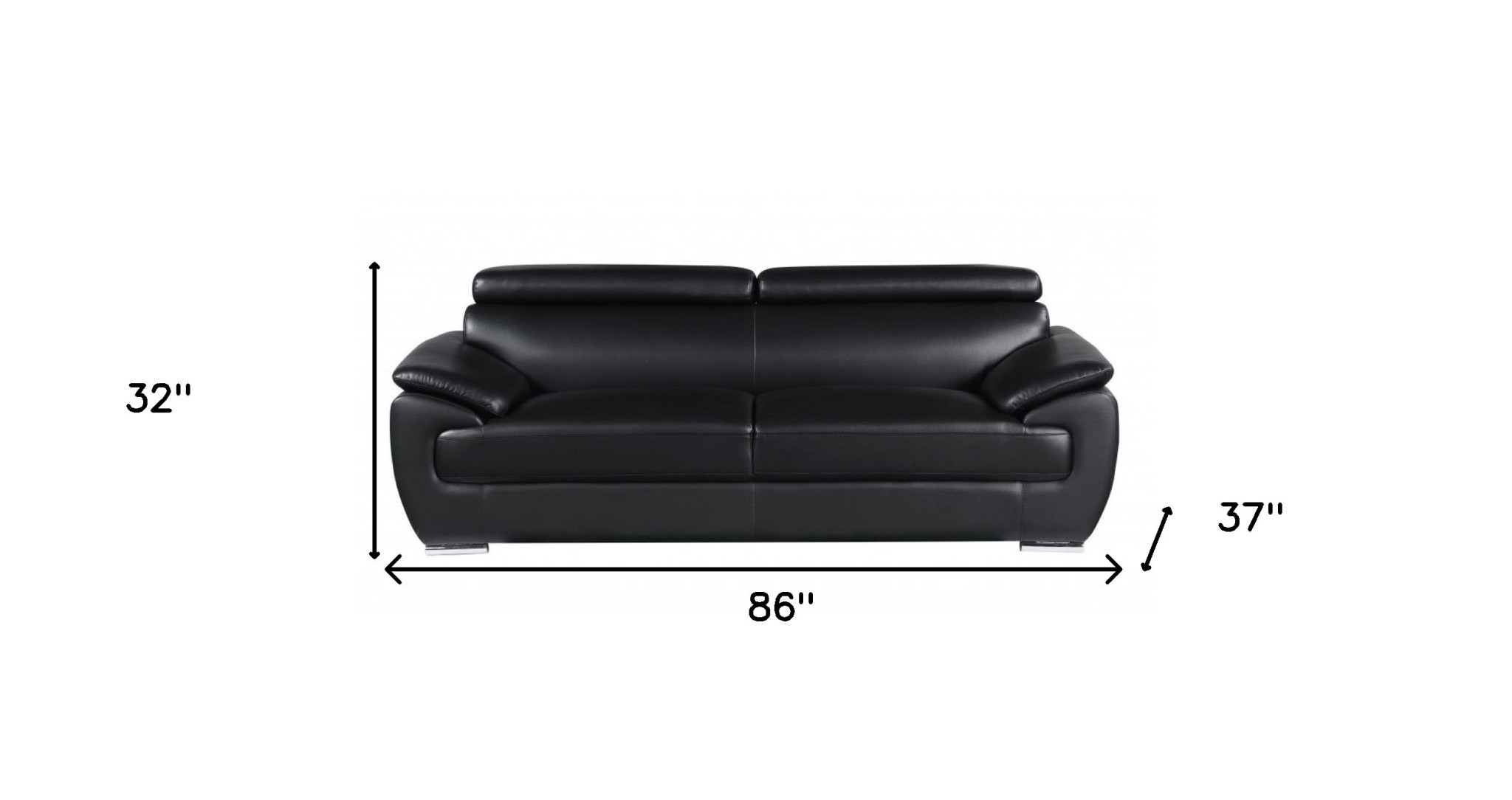 86" Black Leather Sofa With Silver Legs - Image 9