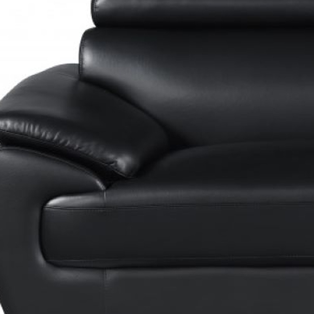 86" Black Leather Sofa With Silver Legs - Image 7