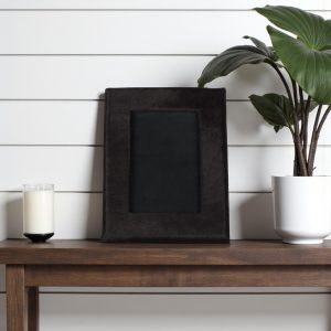 4" x 6" Black Cowhide Picture Frame with Mat