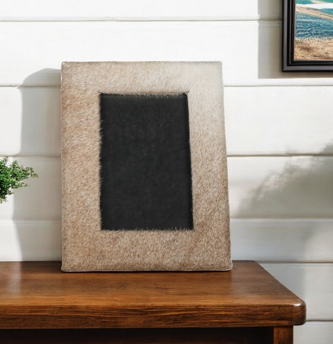 4" x 6" Natural Cowhide Tabletop Picture Frame with Mat