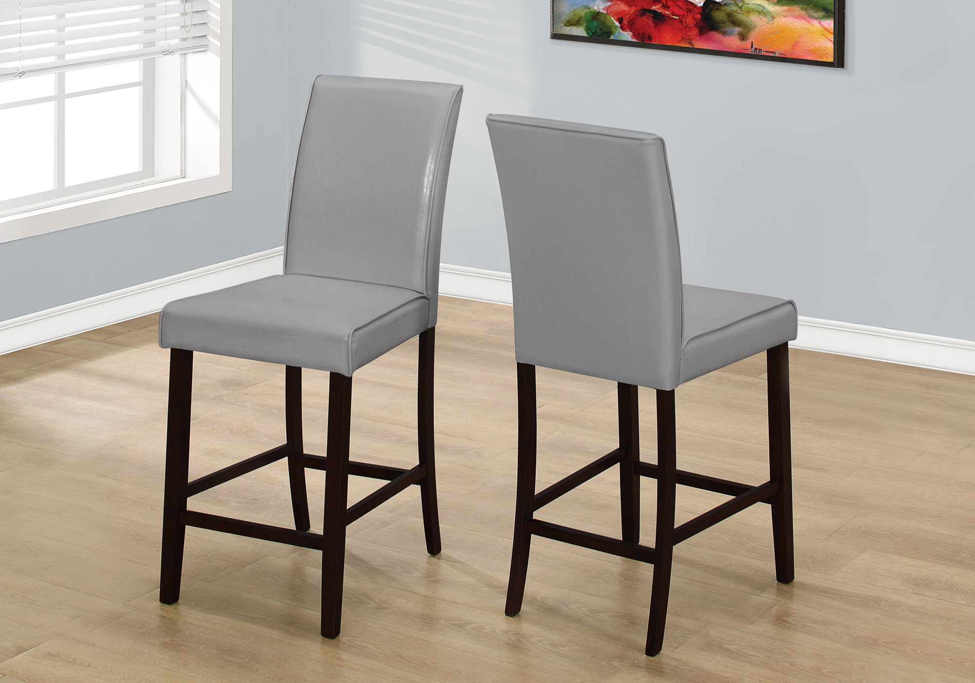 Set of Two 25 " Gray And Brown Solid Wood Counter Height Bar Chairs - Image 7